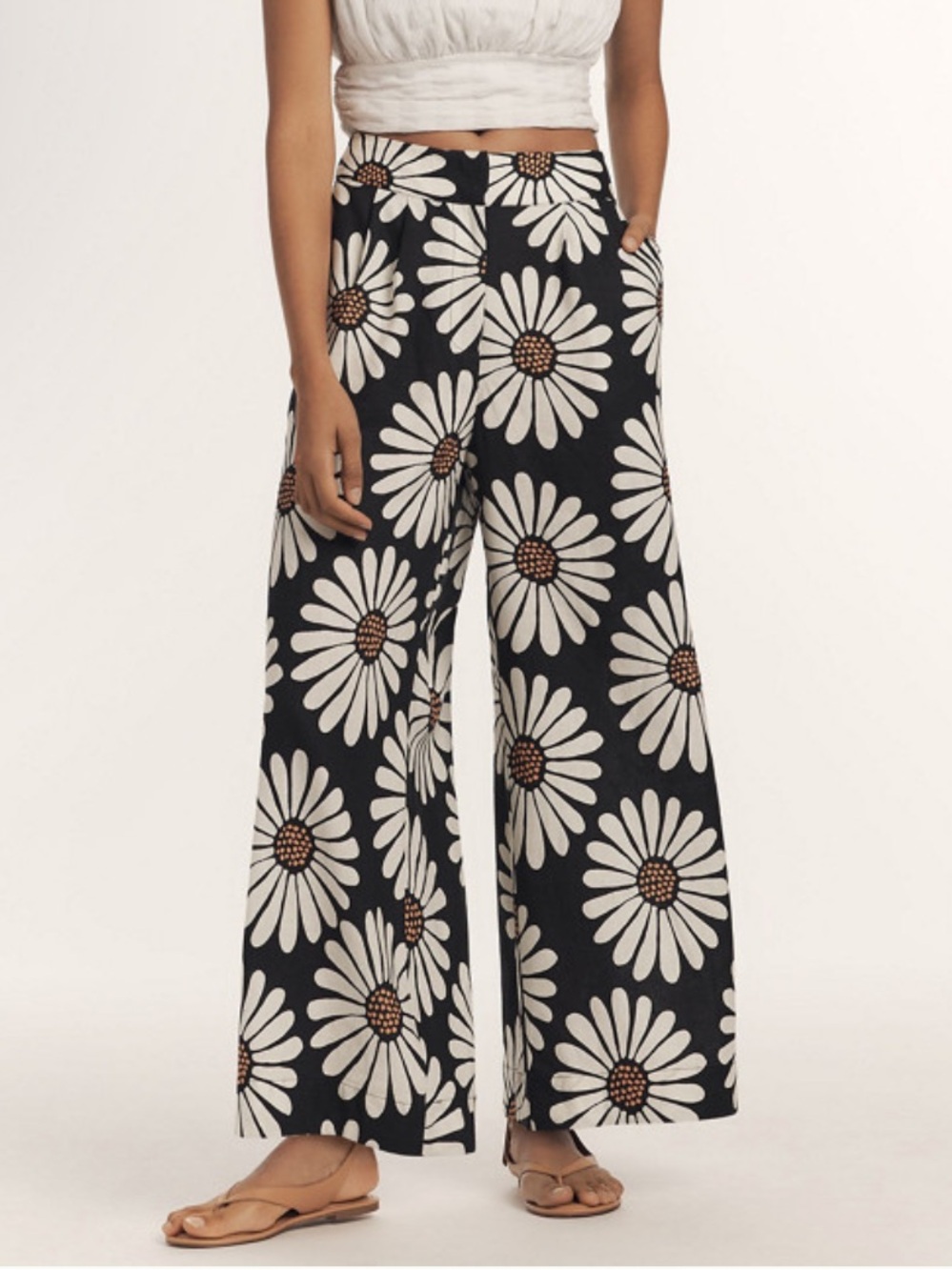 FARM Rio Linen Blend Daisy Wide Leg Pants – Size Large